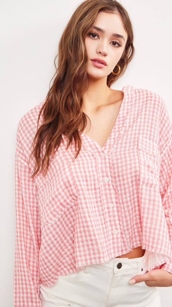 Sweet Gingham Button Front Top