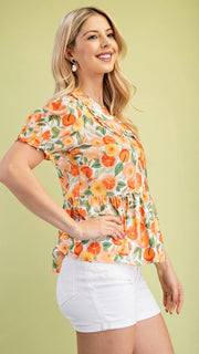 Fruity Floral Peplum Hem Top