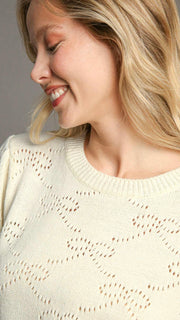 Bow Pattern Pointelle Knit Sweater