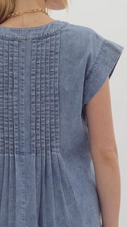 Pleated Bodice Denim Dress