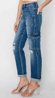 High Rise Stretch Cargo St Leg Jean