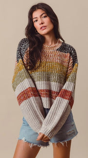 Multi-Stripe Marled Yarn Sweater