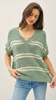 Double Stripe V-neck Sweater Top