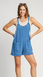 Mineral Frayed Hem Romper w/Pockets