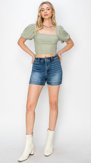 High Rise Front Welt Pocket Shorts