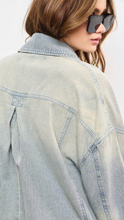 Union Stripe Pleat Back Denim Jacket