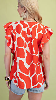 Stitched Flutter Sleeve Split Neck Top