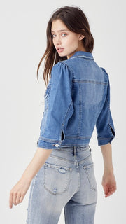 3/4 Sleeve Stretch Denim Jacket