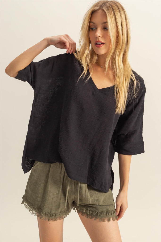 Lynn V-Neck Linen Look Top