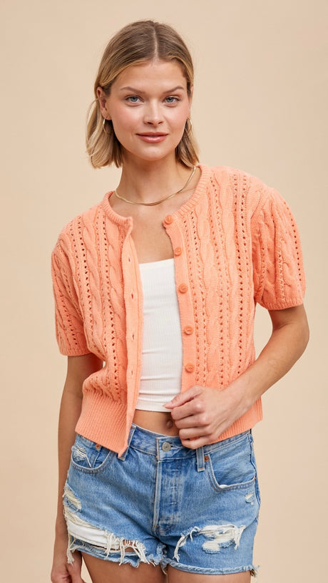 Annette Cable Puff Slv Cardigan