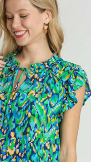 Ruffle Shoulder Tie V-Neck Top