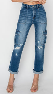 High Rise Stretch Cargo St Leg Jean