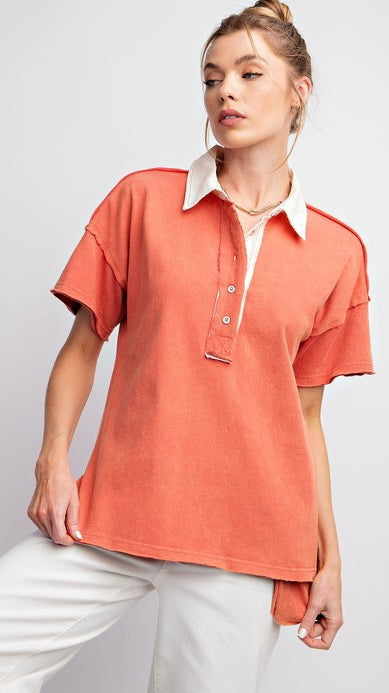 Raw Edge Mineral Wash Henley Top