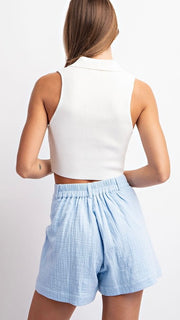 Textured Woven Button Front Shorts