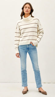 Cowl Neck Stripe Lt Wt Sweater