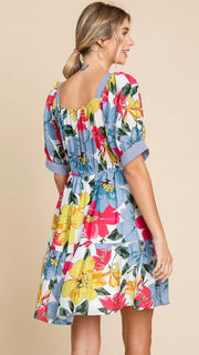 Sweetheart Floral Puff Sleeve Dress