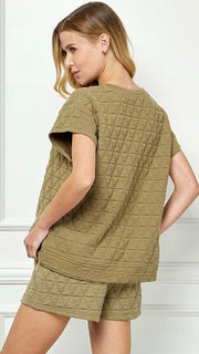 Quilted Cap Sleeve Loose Fit Top