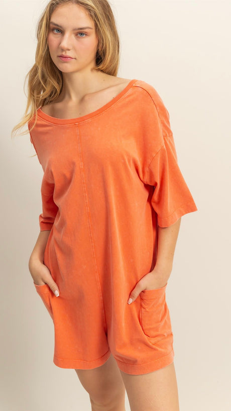 V-Back Washed Cotton Romper