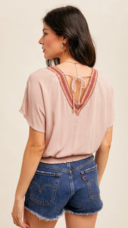 Embroider Double  V-Neck Top