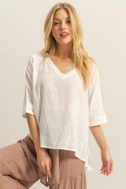 Lynn V-Neck Linen Look Top