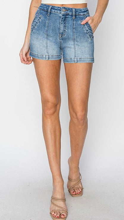 High Rise Seam Front Denim Shorts