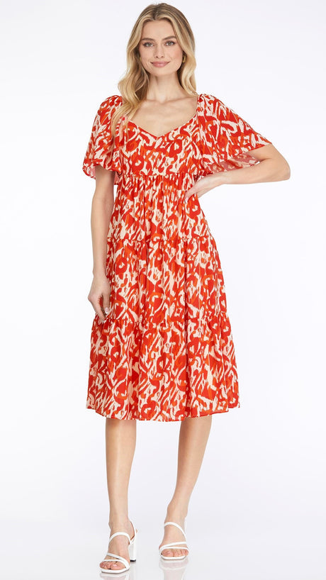 Open Tie Back Flutter Slv Midi Dress