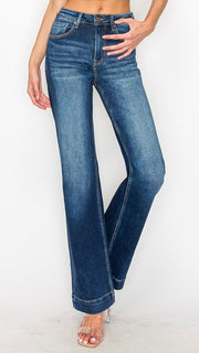 High Rise St Leg Wide Hem Stretch Jeans