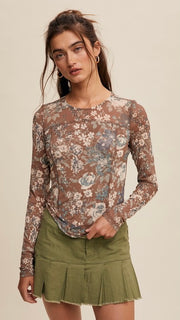 Floral Double Mesh Knit Top