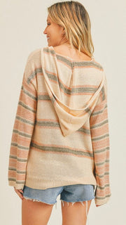 Mixed Stripe Bell Sleeve Sweater Hoodie