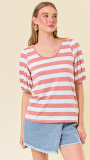 Stripe Puff Sleeve Cotton Top