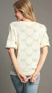 Bow Pattern Pointelle Knit Sweater