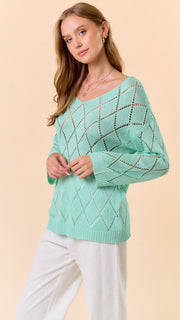 Diamond Pointelle V-Neck Sweater