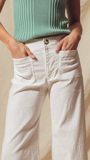 Patch Pocket Wide Leg Stretch Pants