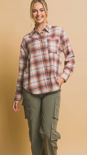 Lt Plaid Flannel Button Front Top