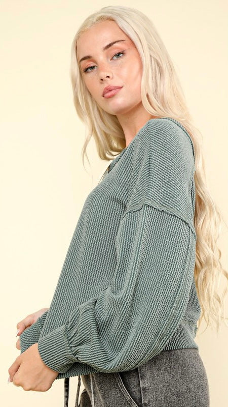 Washed Rib Knit Bubble Slv Top