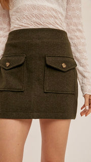 Front Patch Pocket Woven Mini Skirt