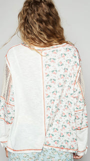 Floral+Waffle Lace Trim Slouch Top