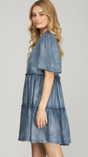 Washed Tencel Denim Tiered Dress