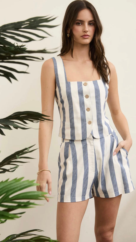 Linen Blend Button Front Vest Top