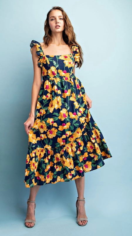 bold floral midi dress Lizzy Floral Midi Dress in Lime M