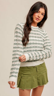 Lace Up Back Pointelle.Sweater