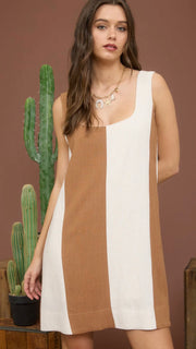 Colorblock Linen Blend Shift Dress