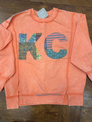(79) KC Quilt Hand-Stitch Split Hem FTerry Sweatshirt (S/M)