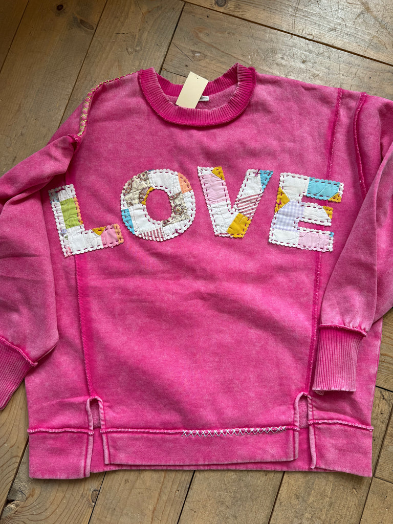 LOVE Quilt Hand-Stitch Split Hem Swtshirt (34) - Large