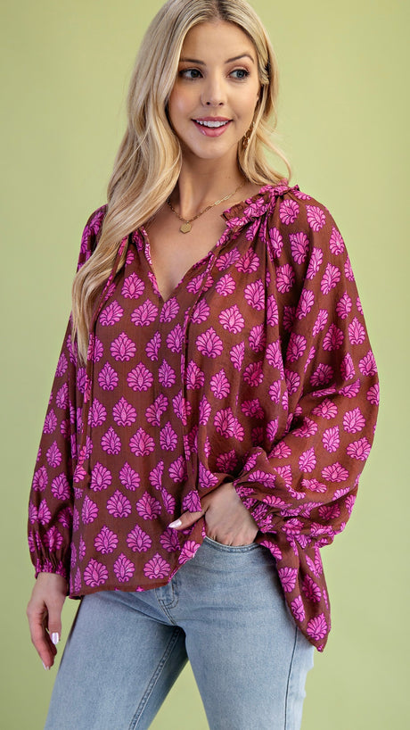 Fleur Print Raglan Bubble Slv Top