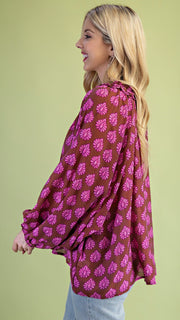 Fleur Print Raglan Bubble Slv Top