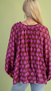 Fleur Print Raglan Bubble Slv Top