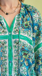 Scarf Print Button Front Top