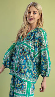 Scarf Print Button Front Top