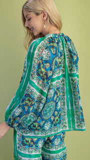 Scarf Print Button Front Top
